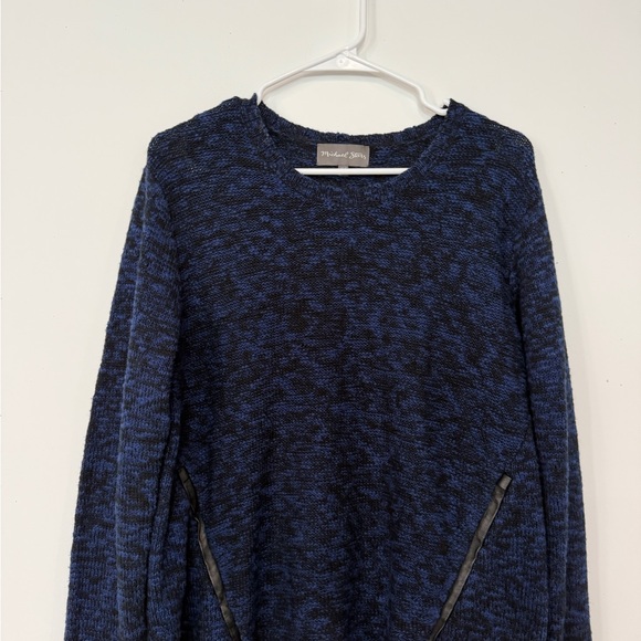 Michael Stars Navy Marled Crewneck Sweater with Zip Accents - Picture 2 of 12